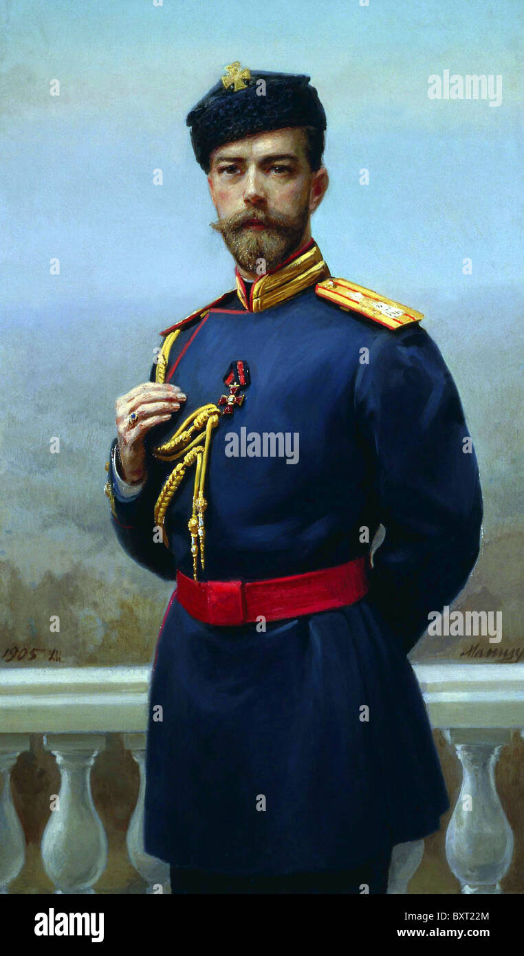 Lo Zar Nicola II di Russia (1868-1918). In questo 1905 dipinto di H Manizer (1847-1925) si visualizza l'Ordine di San Vladimiro Foto Stock