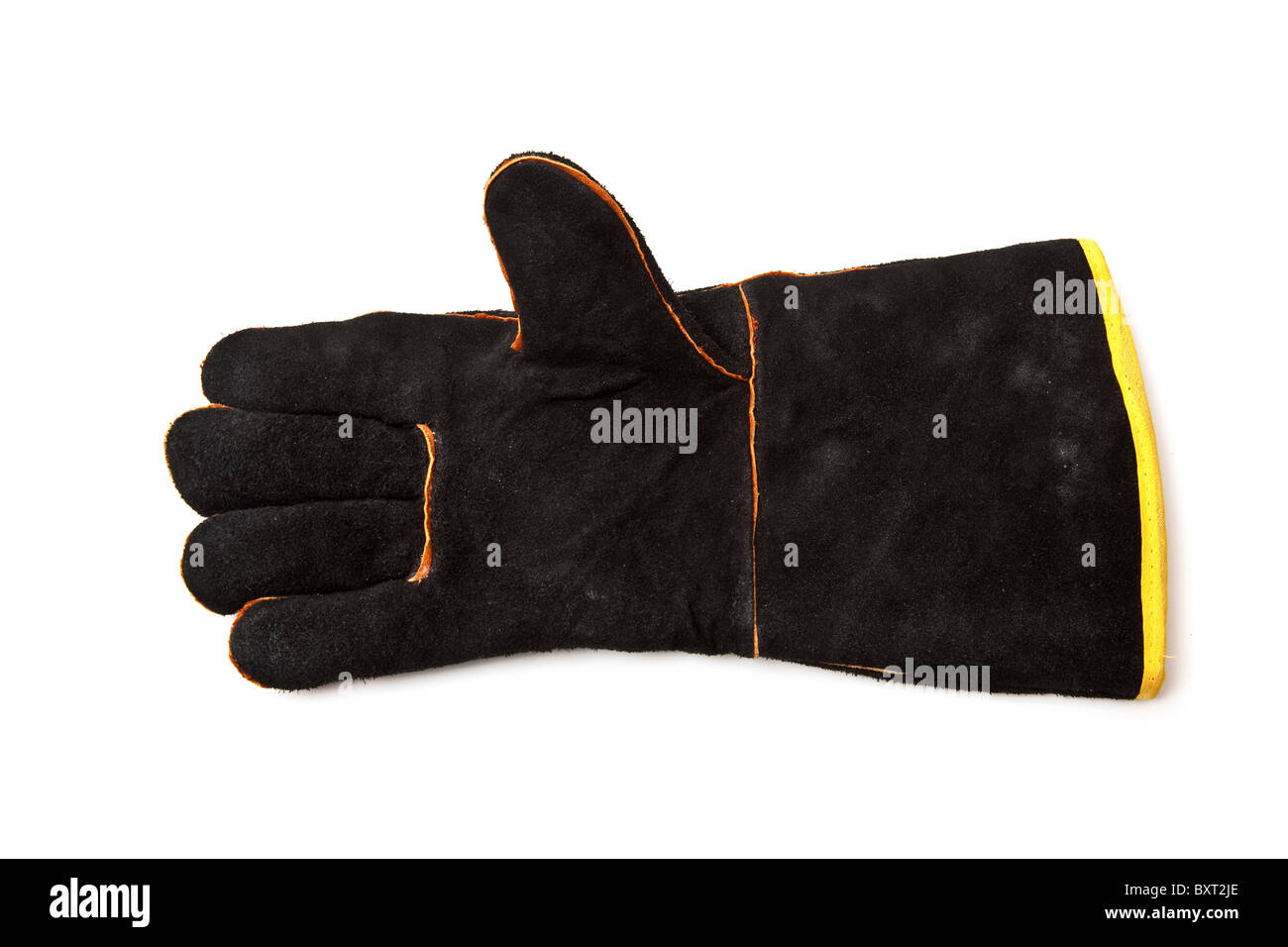 In camoscio nero Guanti in pelle o guanti isolati su un bianco di sfondo per studio. Foto Stock