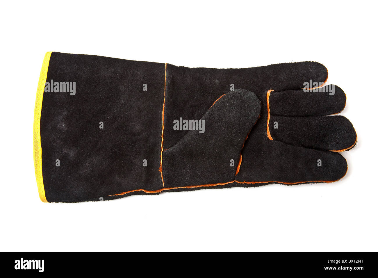 In camoscio nero Guanti in pelle o guanti isolati su un bianco di sfondo per studio. Foto Stock