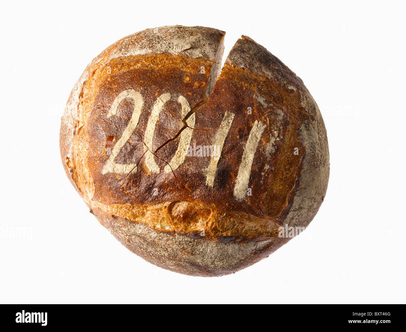 Pagnotta di pane spolverata con una data dell'anno Foto Stock