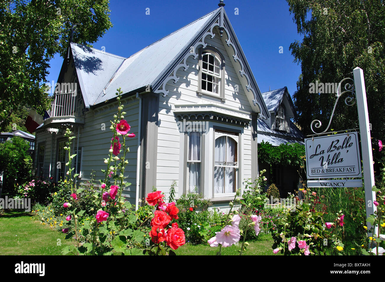 'La Belle Villa' bed & breakfast, Rue Jolie, Akaroa, Penisola di Banks, Canterbury, Nuova Zelanda Foto Stock