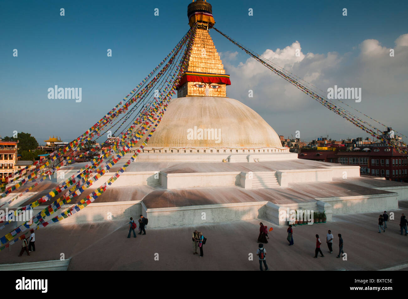 Gli occhi del Nepal, il buddista tibetana stupa di Boudhanath a Kathmandu. Foto Stock