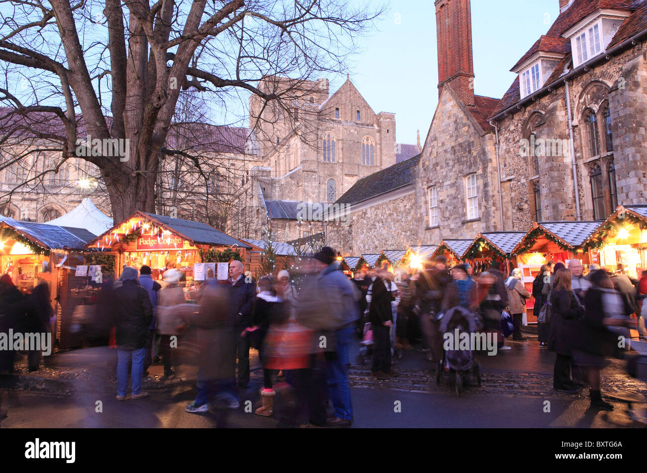 Winchester Mercatino di Natale, Winchester Cathedral Foto Stock
