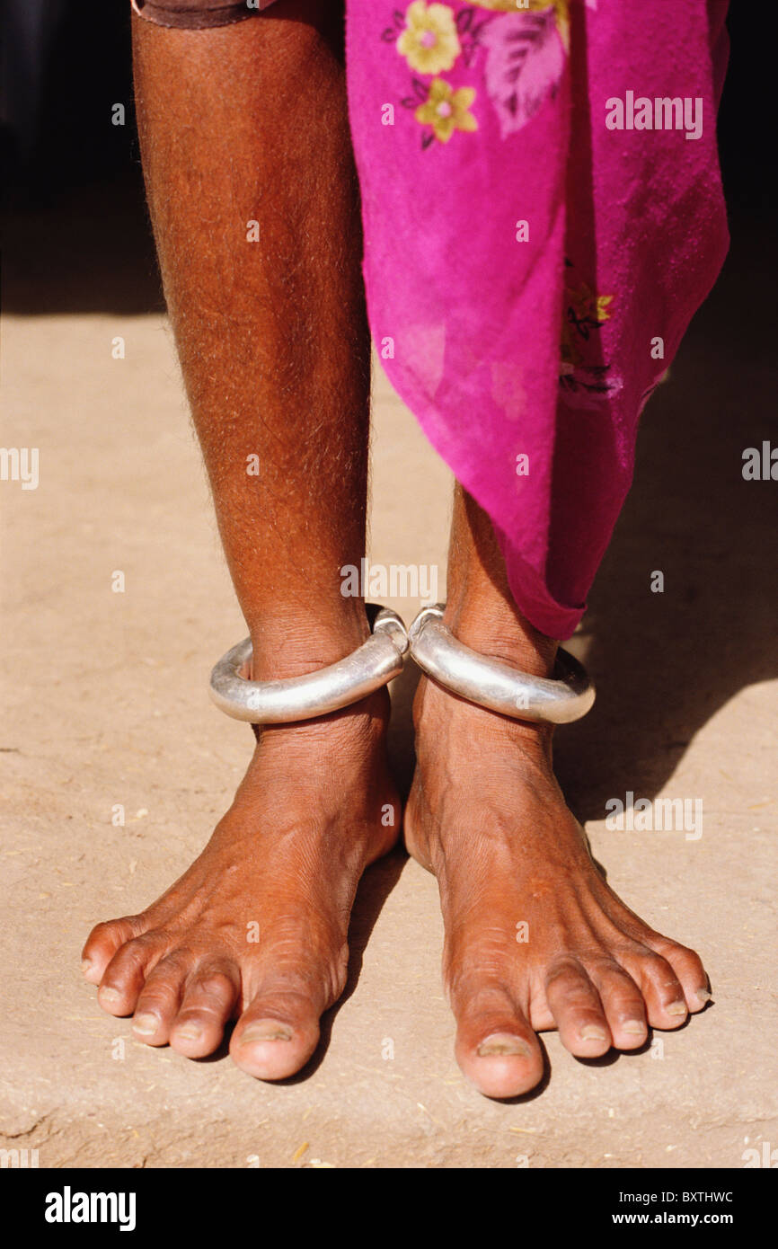 Anklet indossata da anziani donna indiana, Close Up Foto Stock