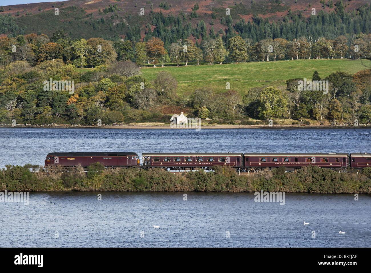 Il Royal Scotsman treno. In viaggio attraverso la campagna scozzese. Foto Stock