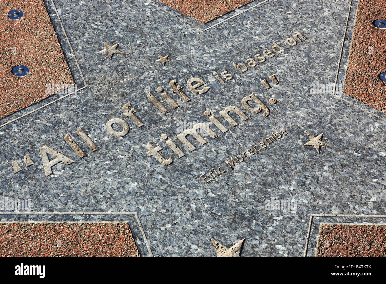 Lancashire, Morecambe, Eric Morecambe Memorial statua, Iscrizione Foto Stock