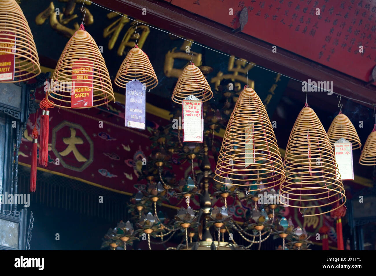 Dettagli decorativi. Chua Ongs pagoda. Hoi An, Vietnam, in Asia. Foto Stock