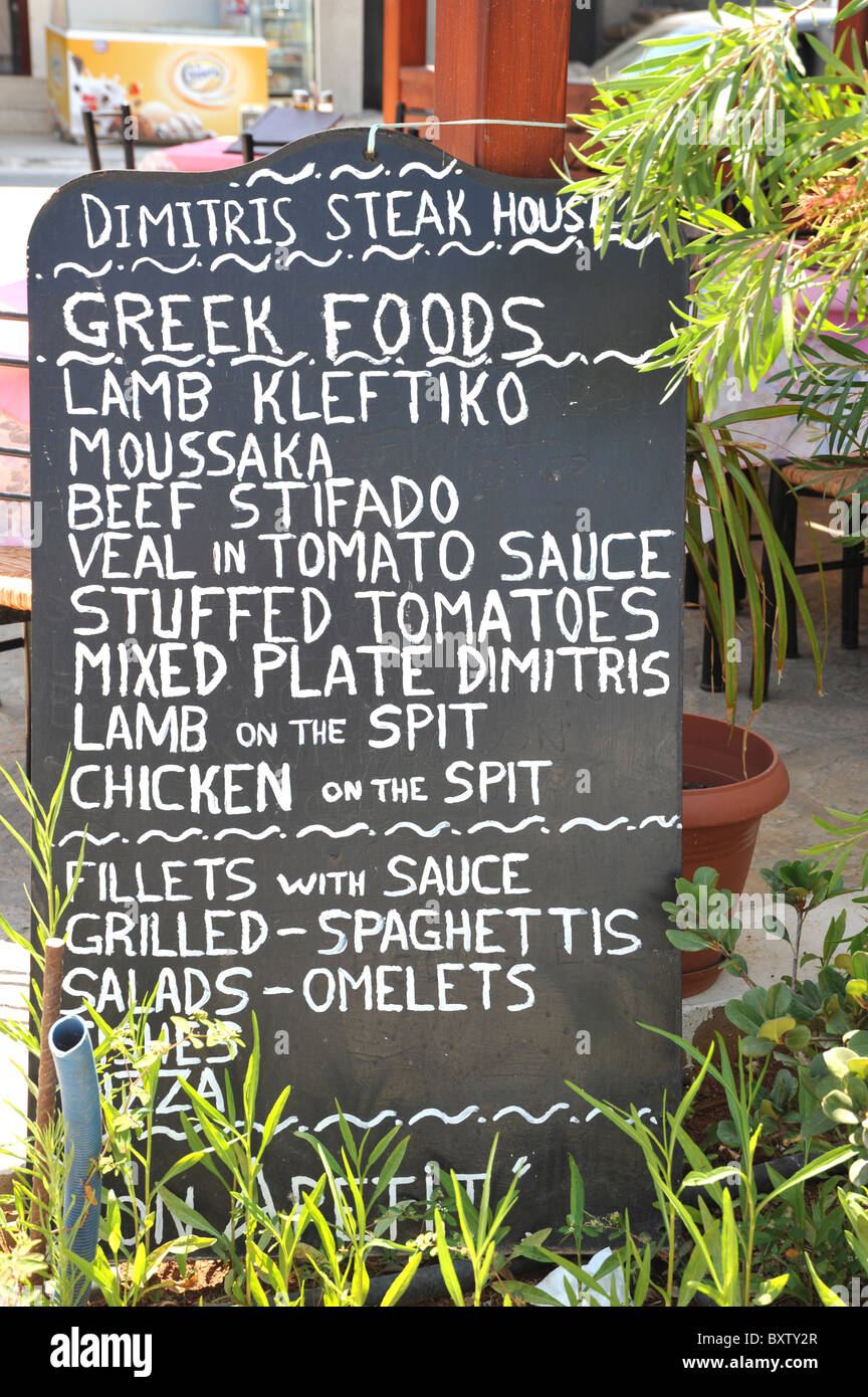 Il menu del ristorante chalk board Foto Stock