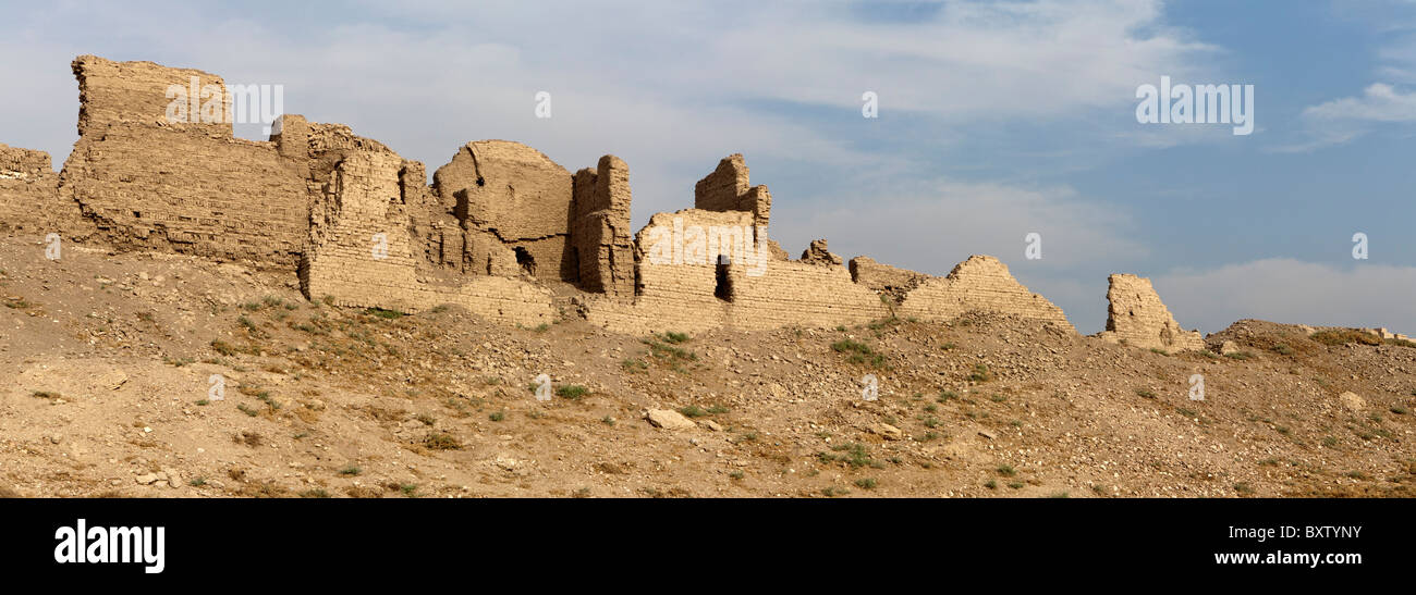 Panoramica delle pareti del contenitore al tempio mortuario del faraone Ramesse III, Medinet Habu, West Bank, Luxor Egitto Foto Stock