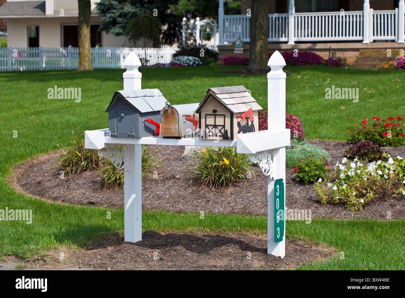 Le caselle di posta per multi-generazionale home in Lancaster County, Pennsylvania Foto Stock