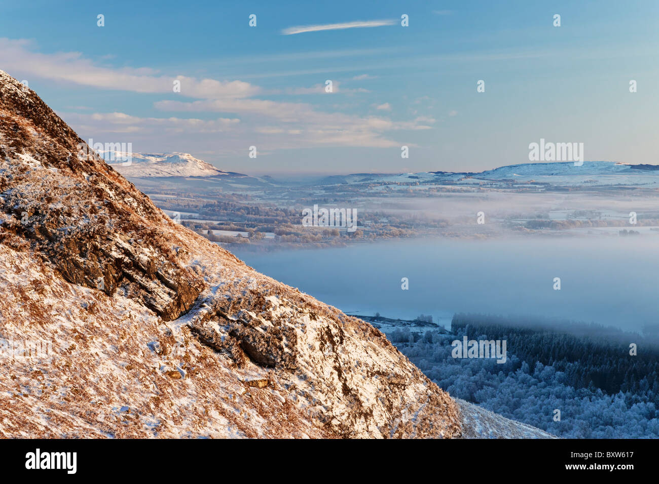 Vista da sopra conica Strathendrick, Regione di Stirling, Scozia, Regno Unito. Foto Stock