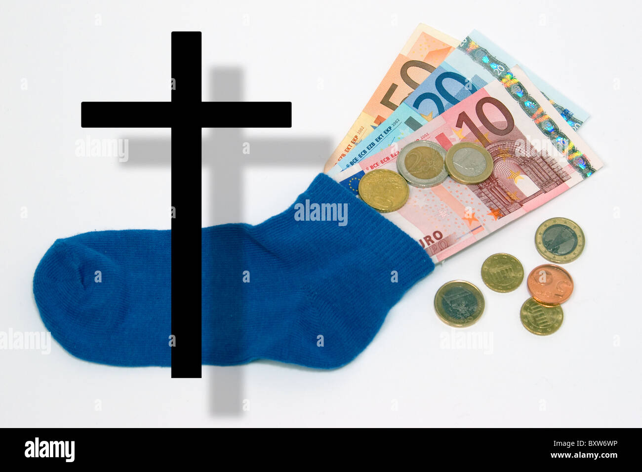 Crisi monetaria del EUR atteso il collasso della moneta unica immagine simbolo per la morte dell' euro ha perso di un risparmio di denaro Foto Stock