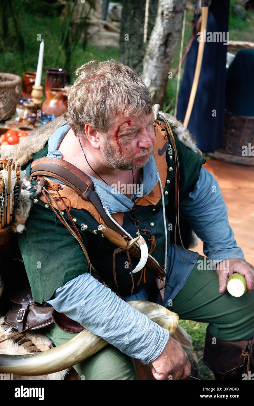 Attore medievale villain contadino a Robin Hood festival Inghilterra Nottingham Regno Unito Foto Stock
