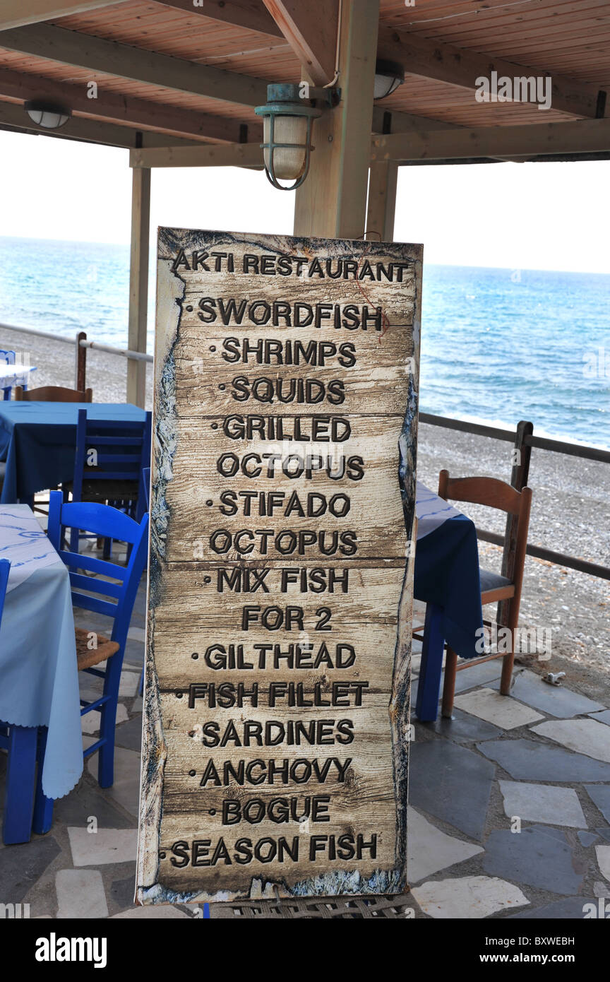 Il menu del ristorante pensione - Immagine presa in Creta, Grecia Foto Stock