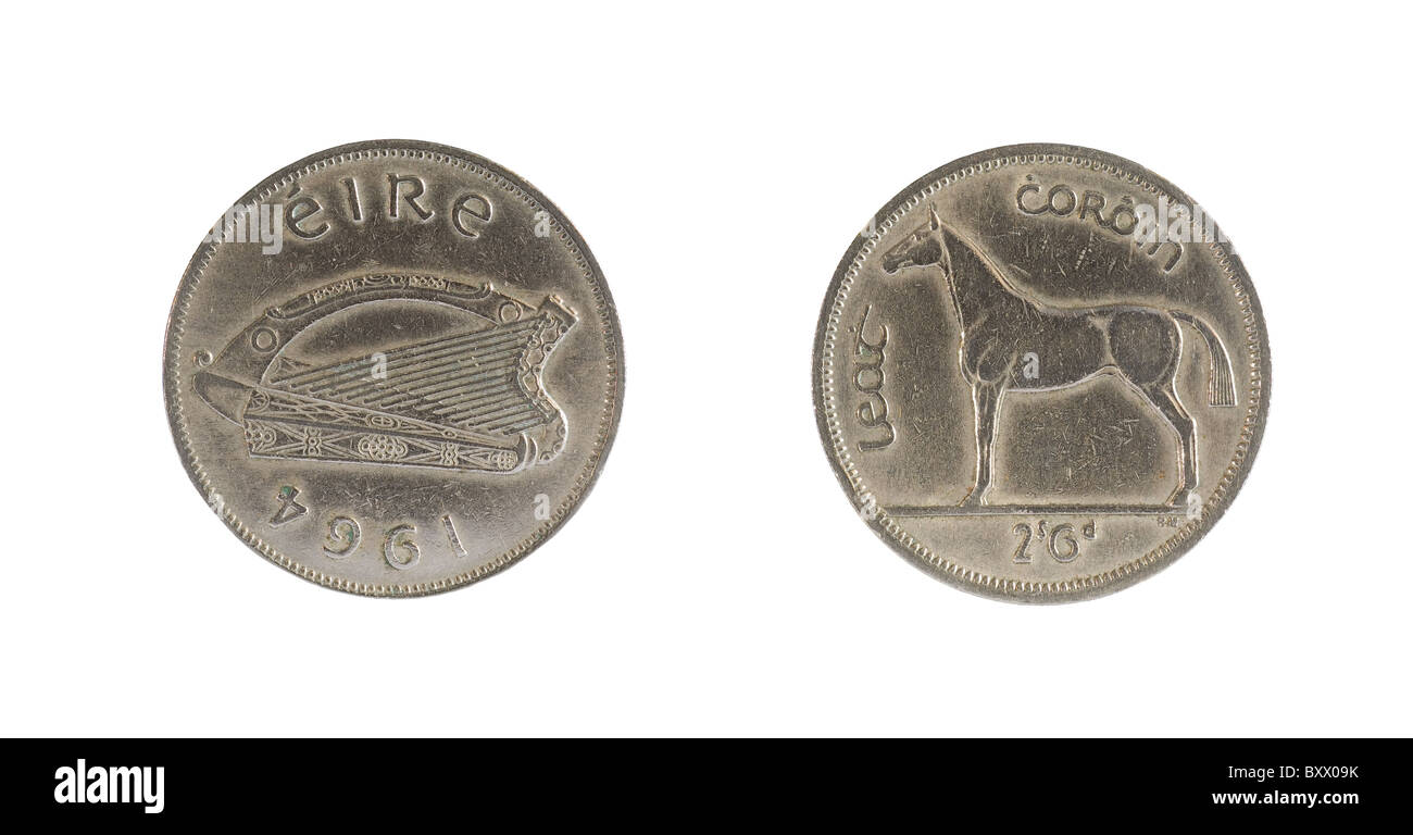 Complementare e il rovescio di un 1964 Irish 1/2 crown coin Foto Stock