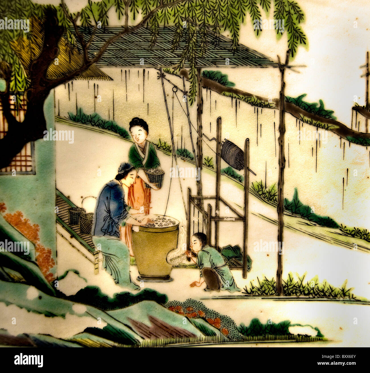 Geng Zhi Tu Chana xvii sec. la porcellana cinese bozzolo di seta bozzoli di seta di produzione dei seminativi Foto Stock