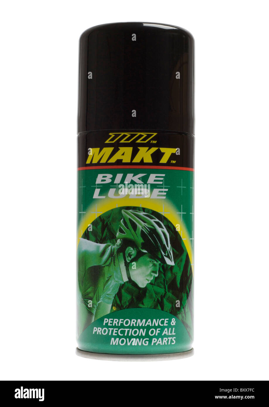 Makt spray olio lubrificante per bicicletta su sfondo bianco Foto Stock