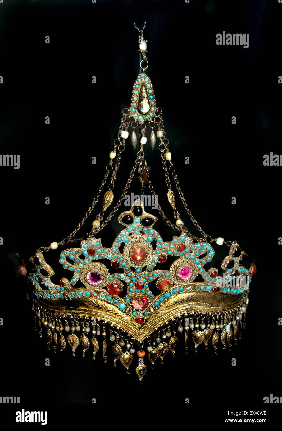 Bridal tiara 1900 argento perle di vetro perle Tagikistan nomadi Foto Stock