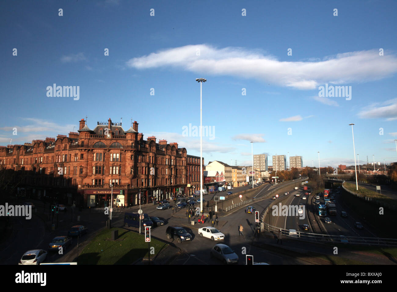 Wiew del West End di Glasgow e parte dell'autostrada M8 in Scozia. Foto Stock