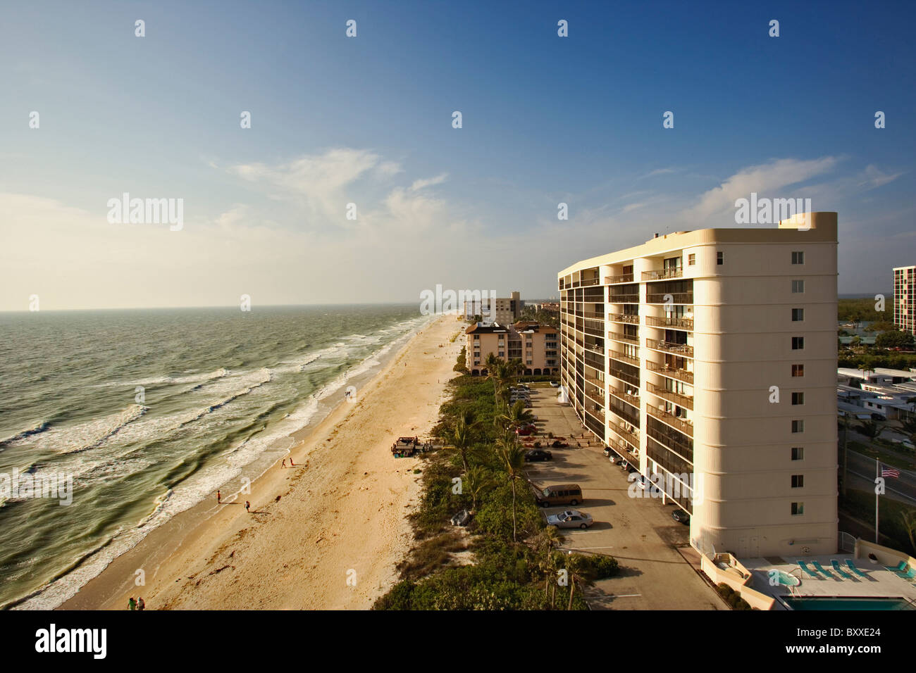 Vista sul tetto che si affaccia a nord sulla Fort Meyers Beach, Florida Foto Stock