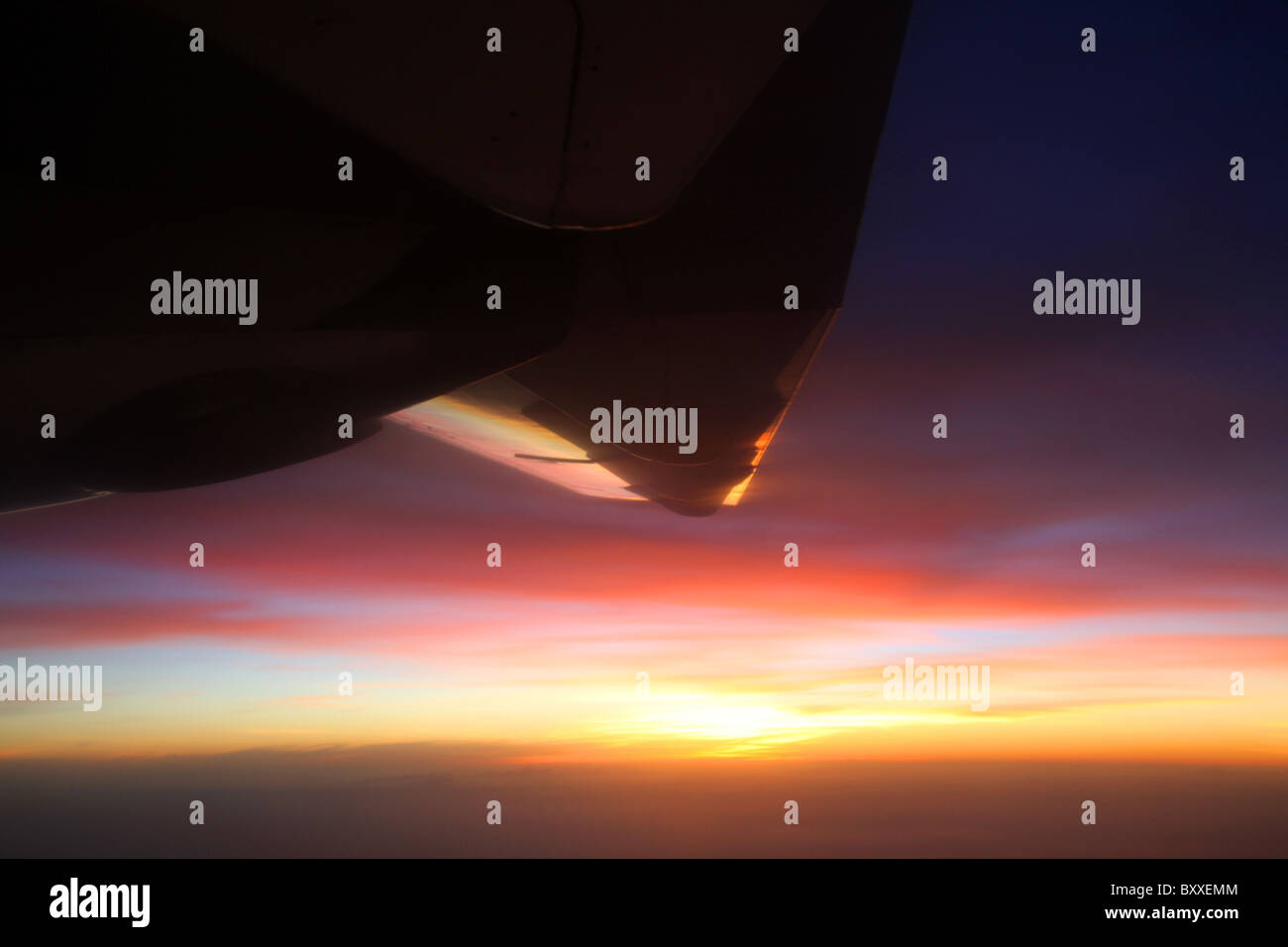 Il tramonto visto da un piano su Bagan in Myanmar. (Birmania) Foto Stock