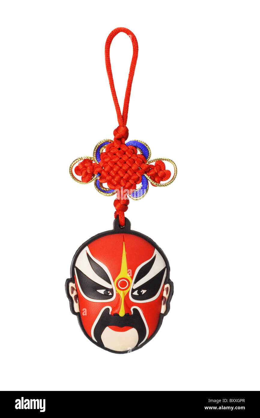 Anno Nuovo Cinese tradizionale opera ornamento di maschera su sfondo bianco Foto Stock