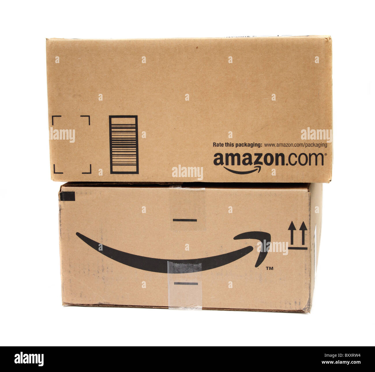 Amazon.com le scatole di spedizione con il marchio e i logo di sorriso Foto  stock - Alamy