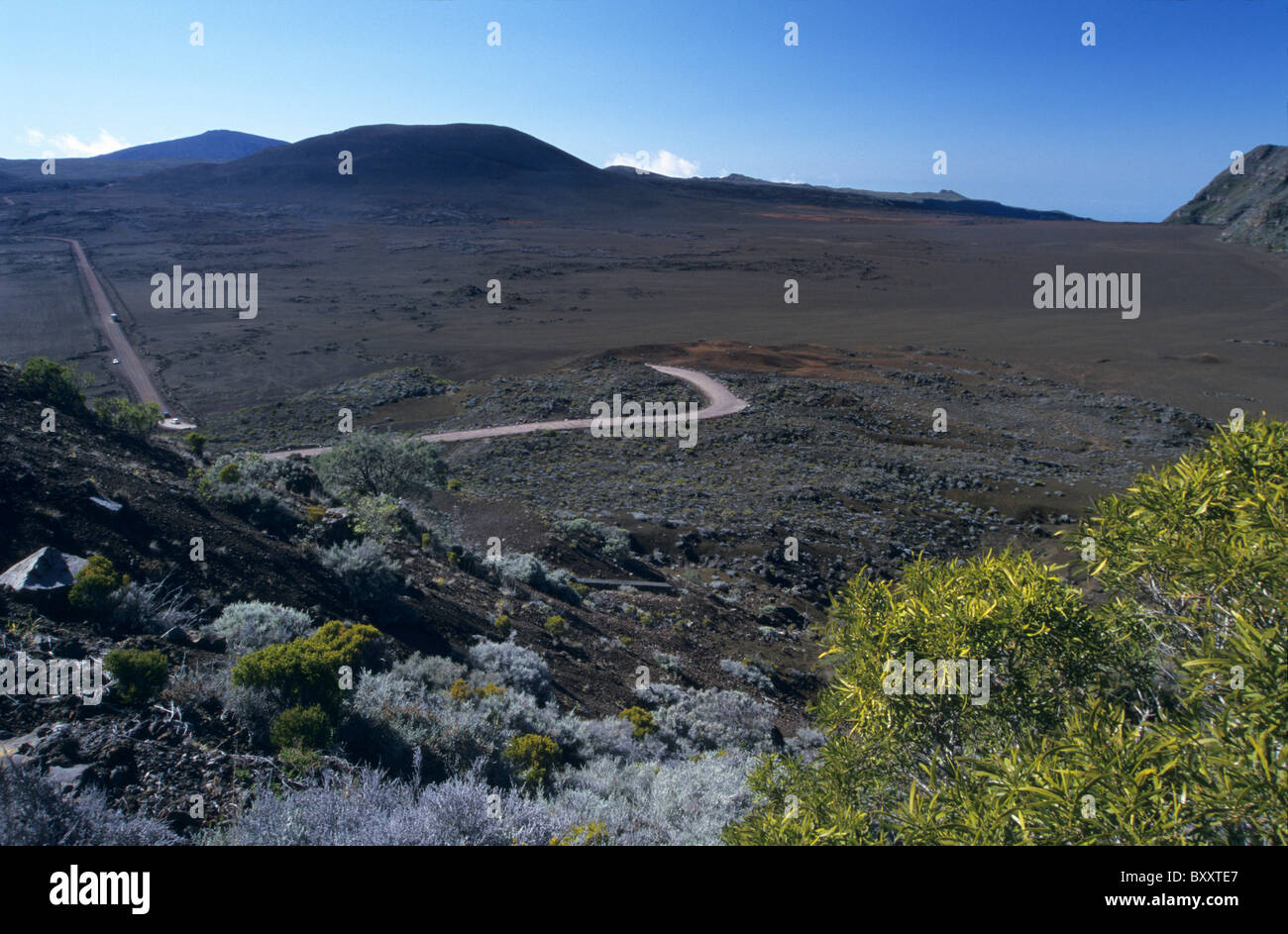 Plaine des Sables (sabbie plain) sulla strada per il Piton de la Fournaise vulcano, la Reunion Island (Francia), l'Oceano Indiano Foto Stock