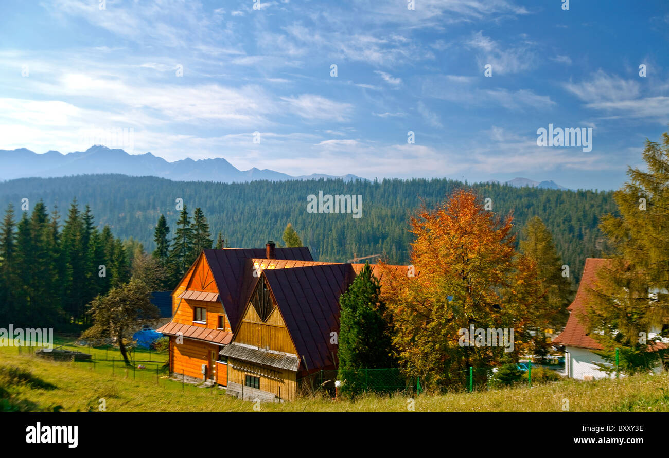 Autunno panorama di montagna vista da Bukowina, Polonia Foto Stock