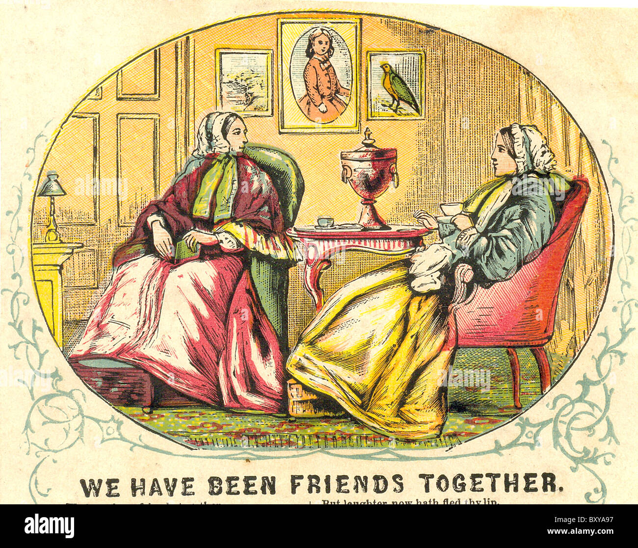 gli amici gustano il tè intorno al 1855 Foto Stock