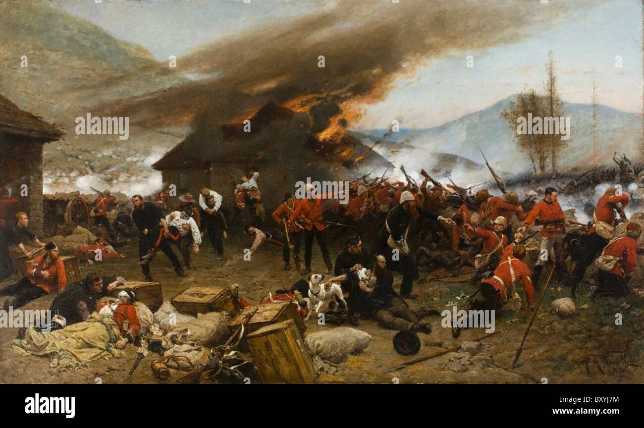 Battaglia di ROURKE DERIVA DEL 22/23 GENNAIO 1879 come dipinto da Alphonse de Neuville in 1880 Foto Stock