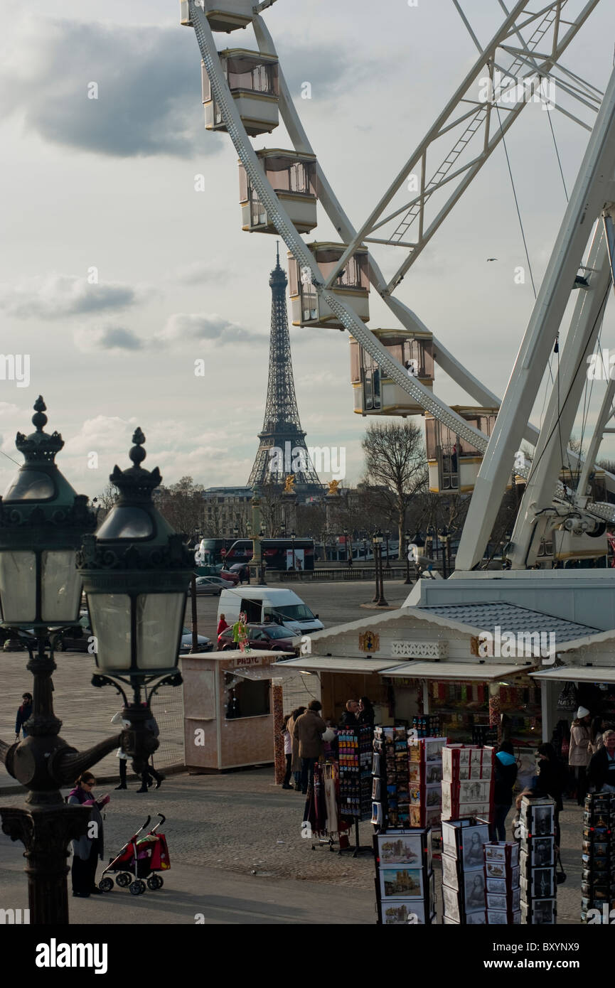 Parigi, Francia, scene di strada, Francese monumenti storici, Place de la Concorde, ruota panoramica Ferris Foto Stock