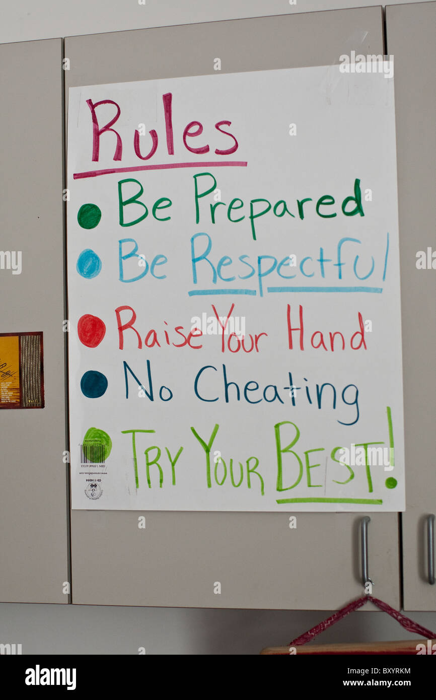 Colorate firma autografa attestante le regole di classe a picco Accademia preparatorio, un pubblico carta di alta scuola in Dallas Texas Foto Stock