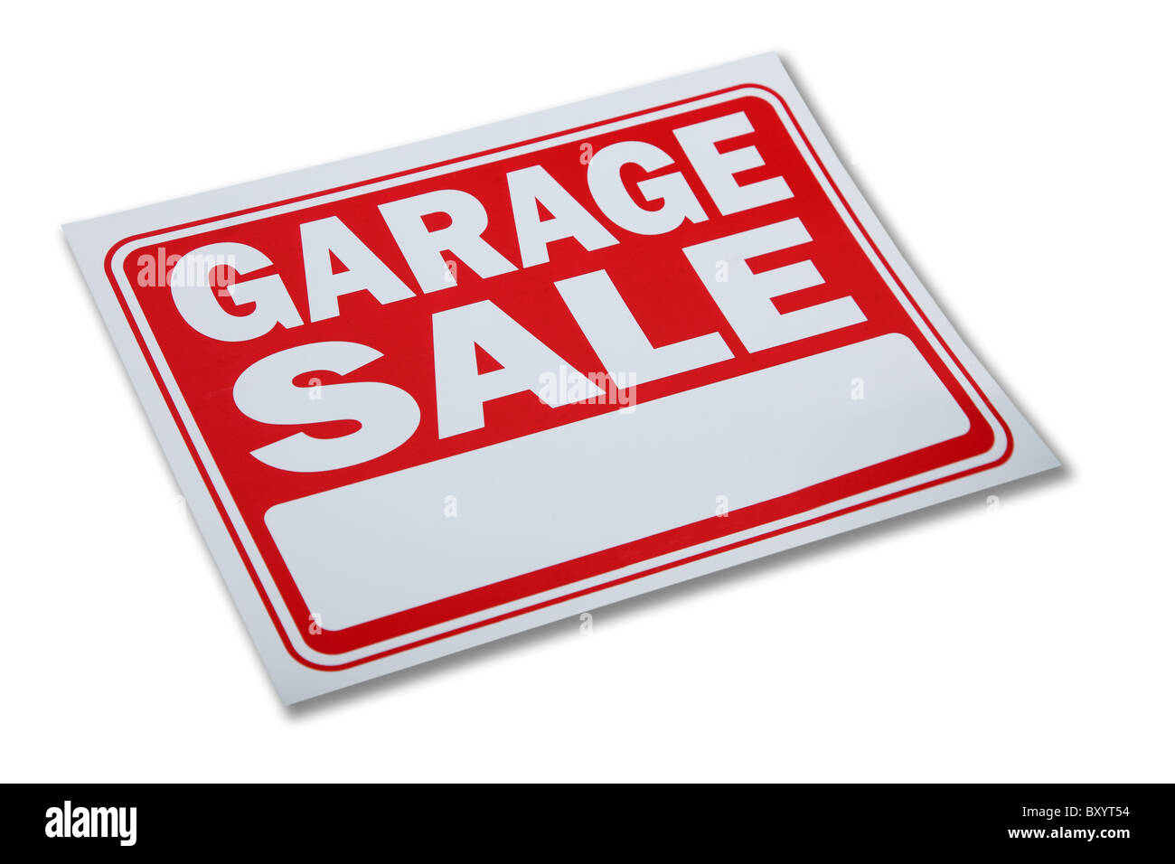 Garage vendita segno su sfondo bianco Foto Stock