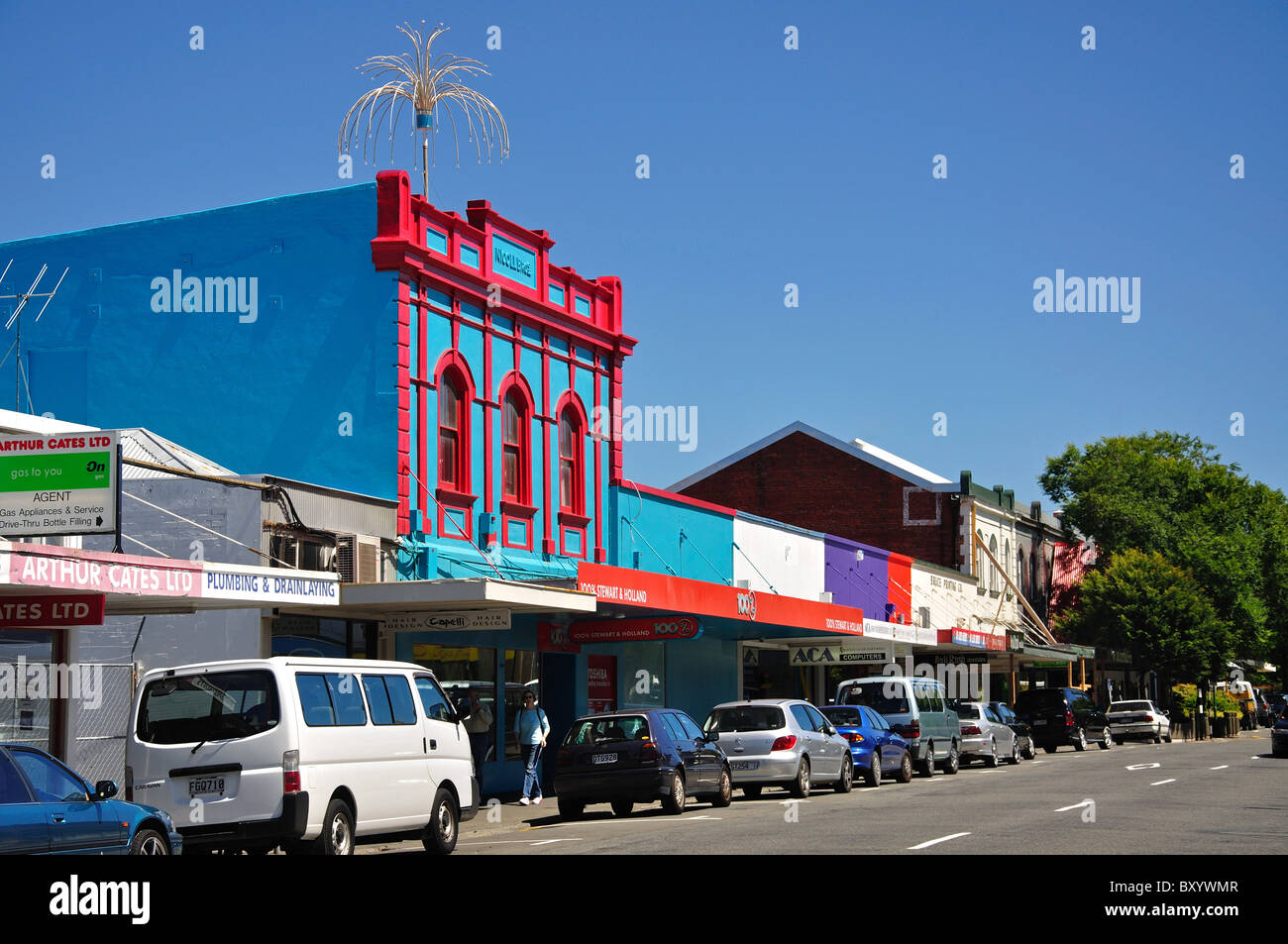 Scena di strada, Burnett Street, Ashburton, Canterbury, Isola del Sud, Nuova Zelanda Foto Stock
