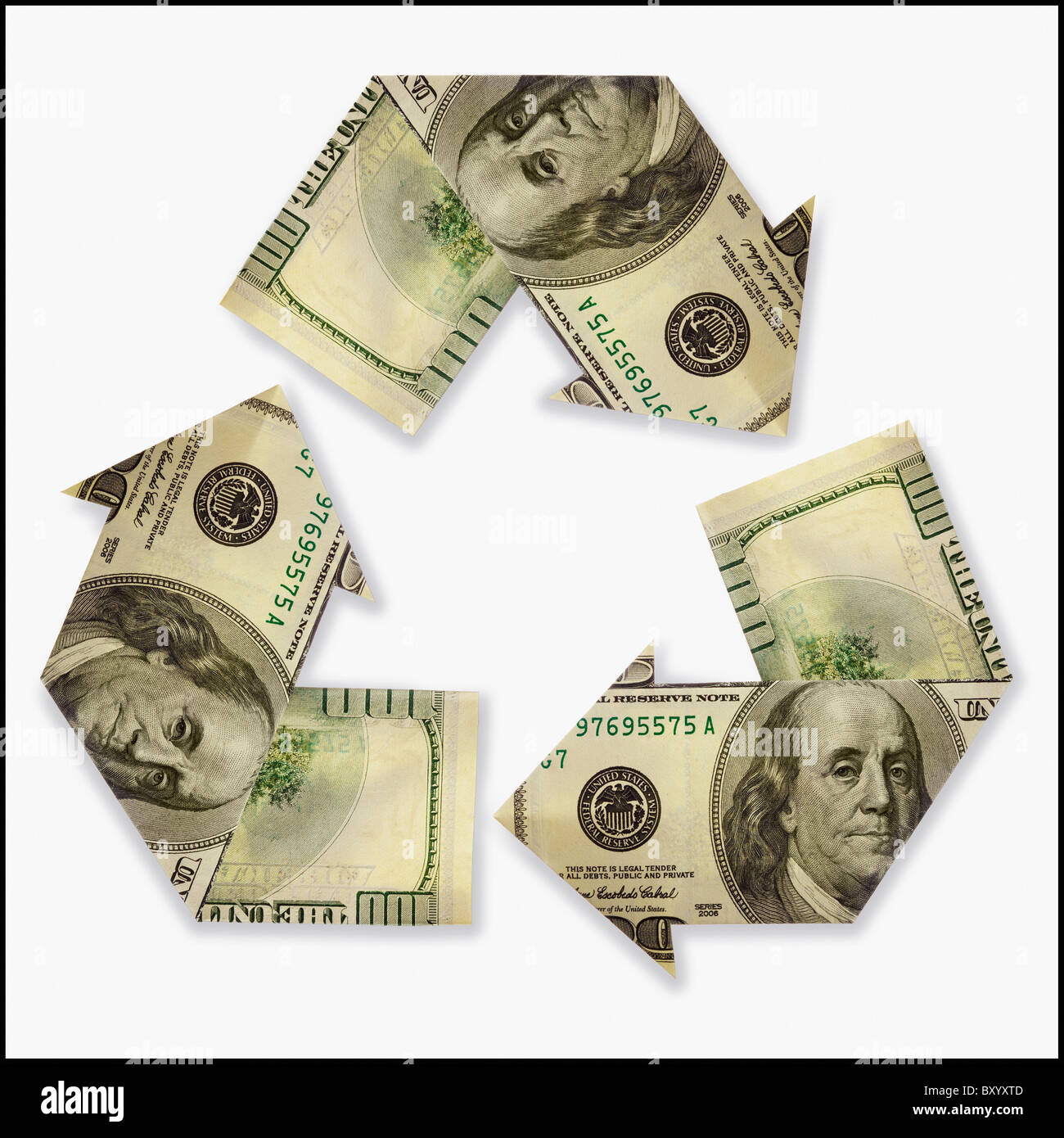 Segno di riciclo fatta di fatture del dollaro Foto Stock