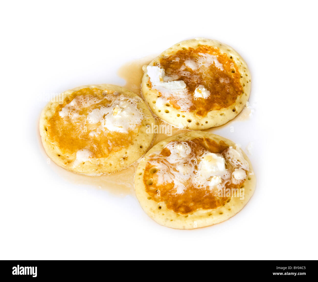 Latticello frittelle con burro di panna e sciroppo d'acero, STATI UNITI D'AMERICA Foto Stock