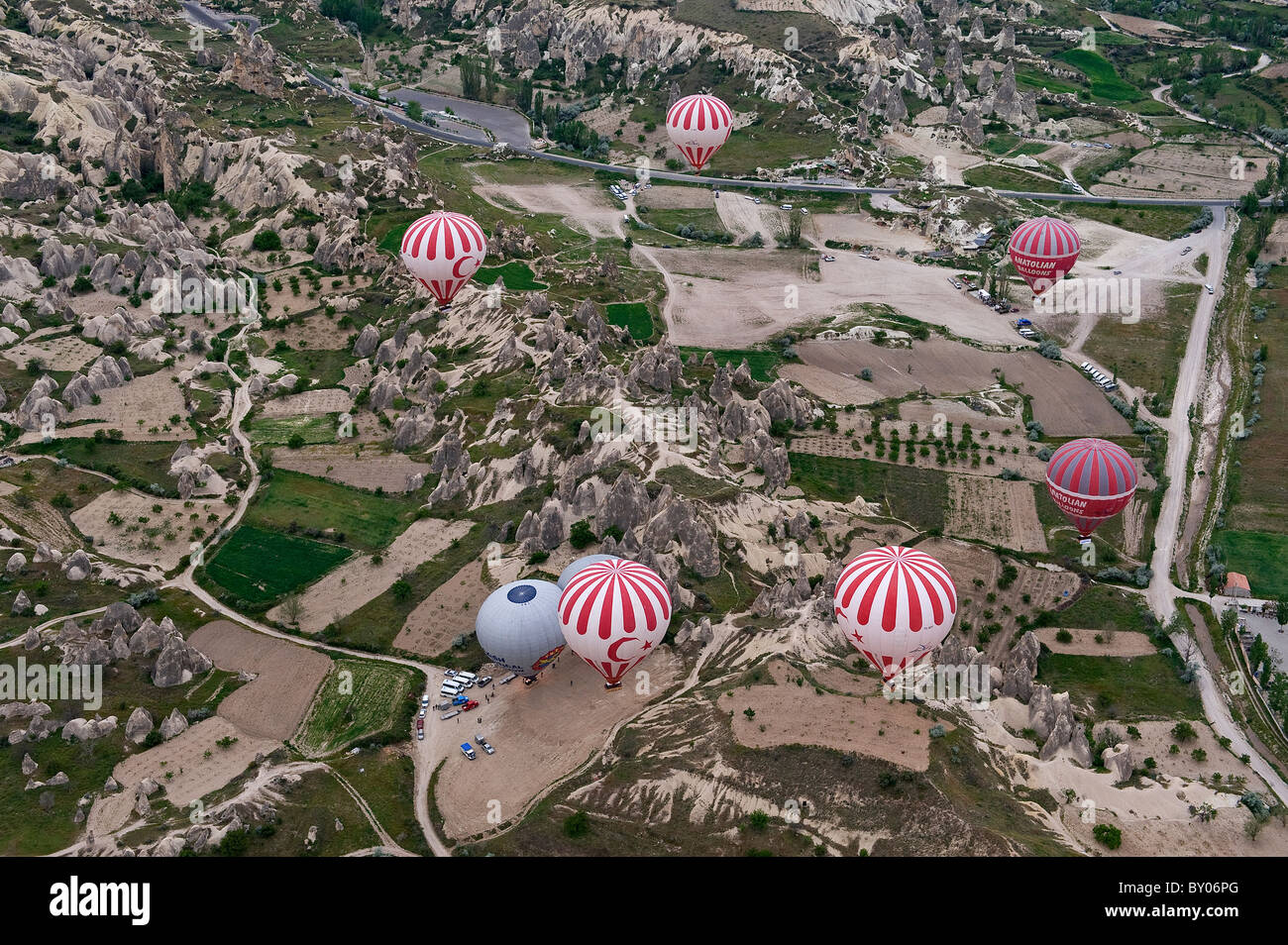 Volo in mongolfiera sulla valle di Cappadocia Nevsehir Turchia Foto Stock