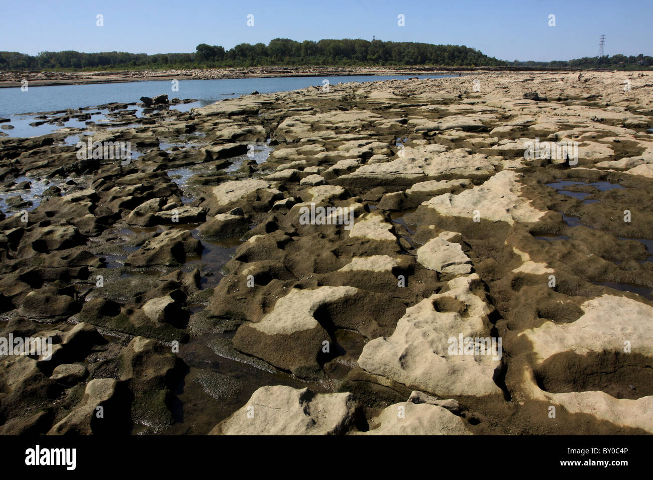 Cascate del Fiume Ohio State Park Jeffersonville indiana Devoniano letto fossile Foto Stock