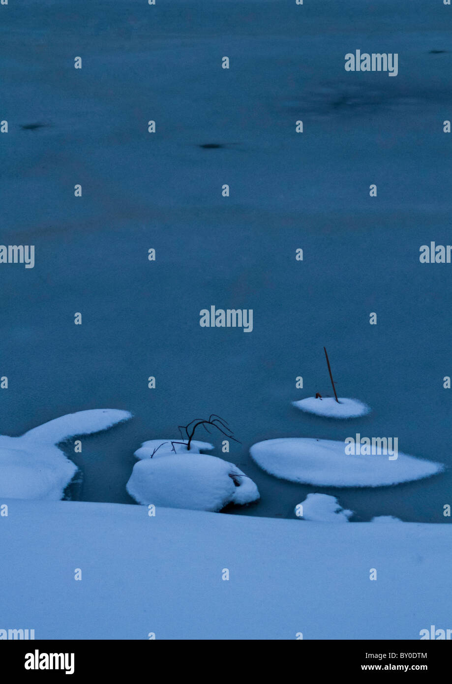 Congelati sul lago con una piccola patch di neve Foto Stock
