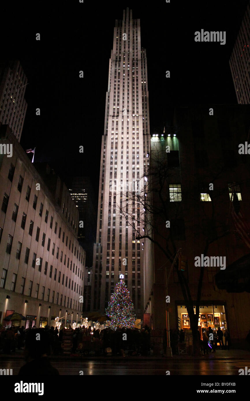 Il Rockefeller Center a Natale, Manhattan New York City Foto Stock