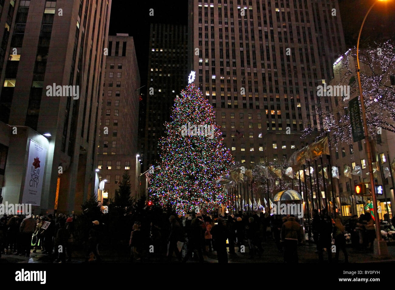 Il Rockefeller Center a Natale, Manhattan New York City Foto Stock