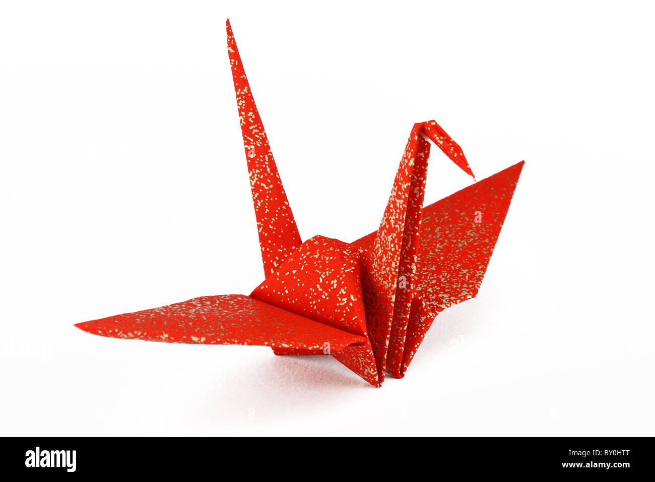Rosso e Oro gru Origami Bird Foto Stock