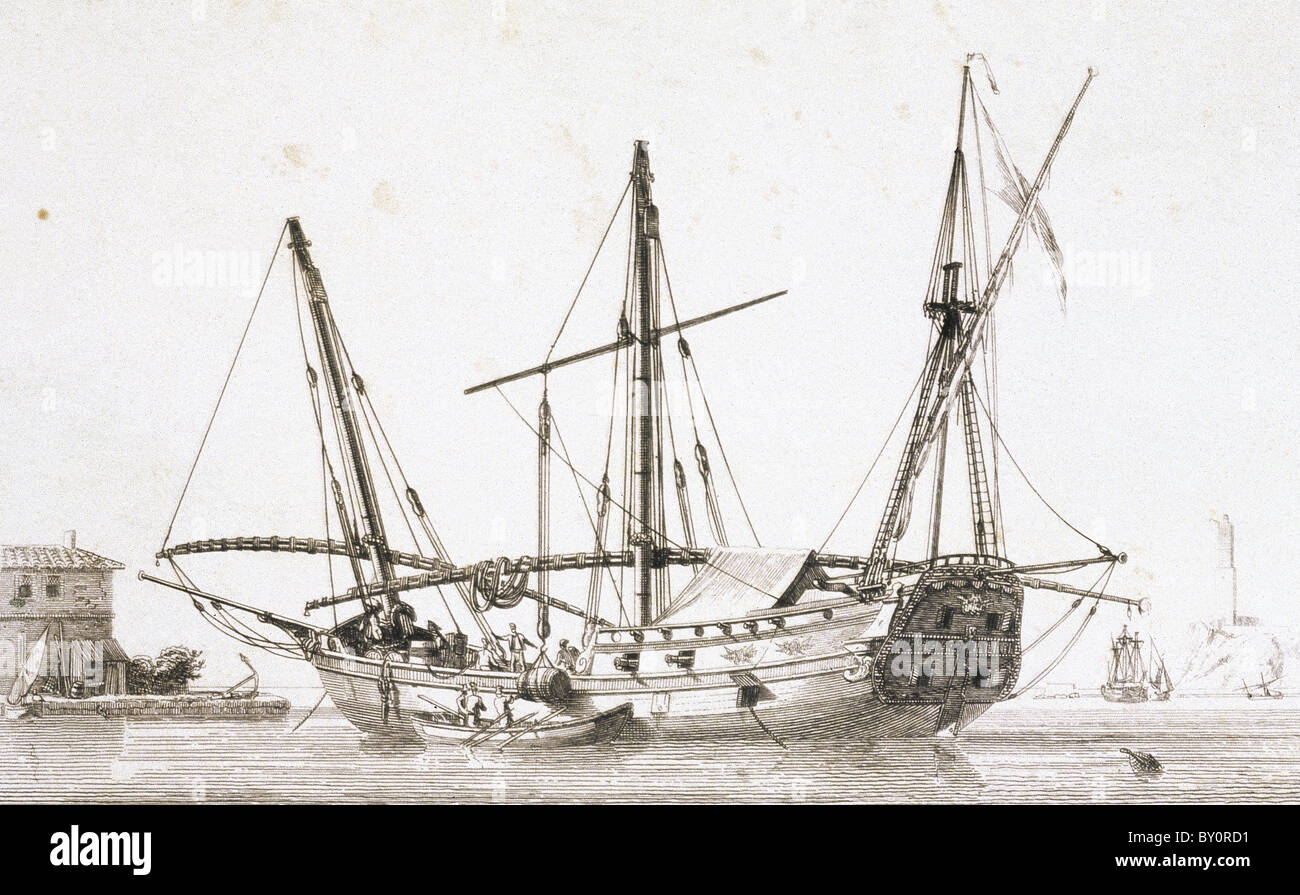 Nave mercantile. Il XVIII secolo. Incisione. Foto Stock