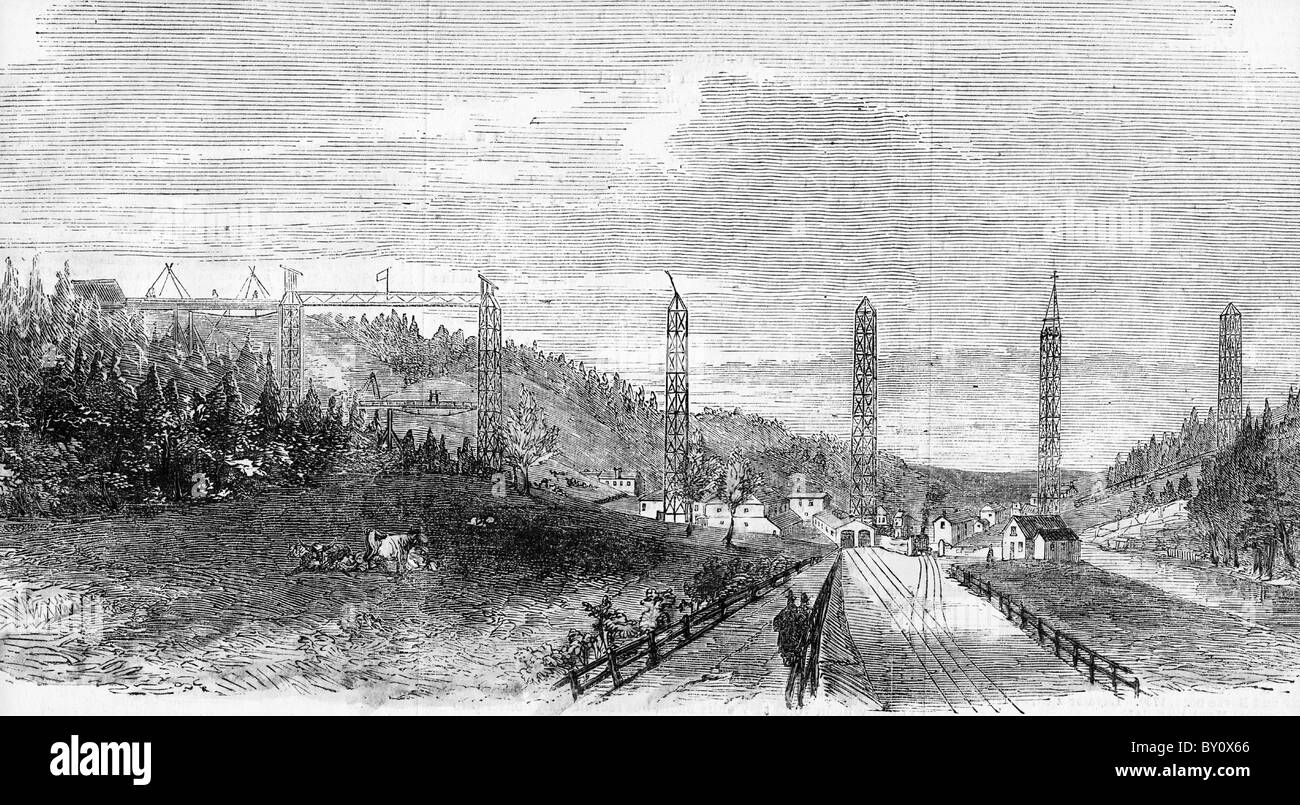 Costruzione di Crumlin Valley il viadotto in Galles del Sud incisione Vittoriano datato 1854 Foto Stock