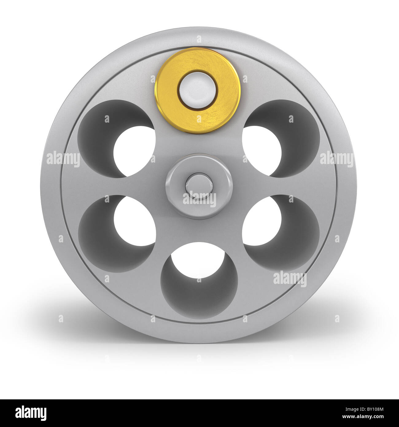 Cilindro a revolver con un proiettile isolati su sfondo bianco Foto Stock