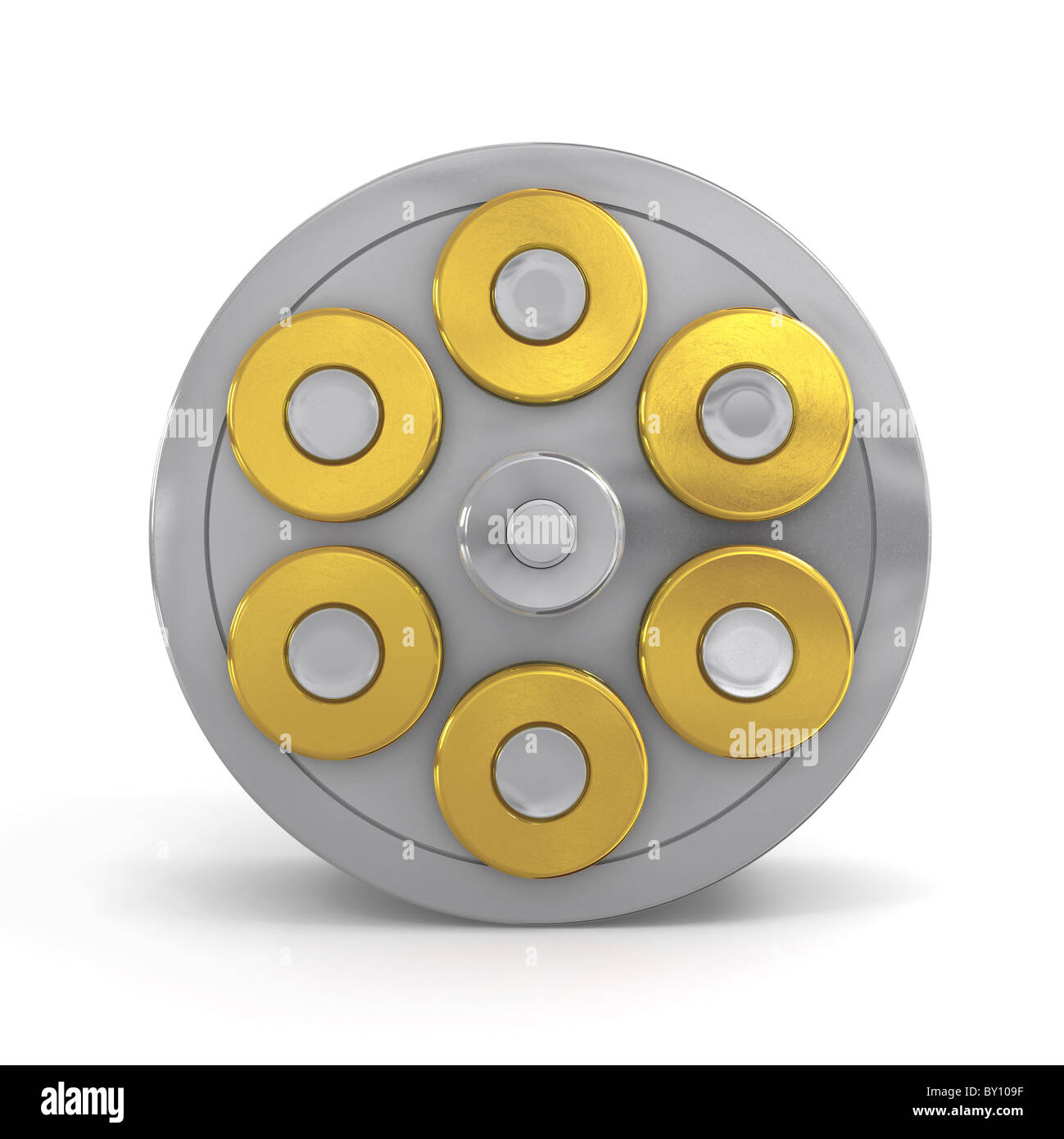 Cilindro a revolver isolati su sfondo bianco Foto Stock