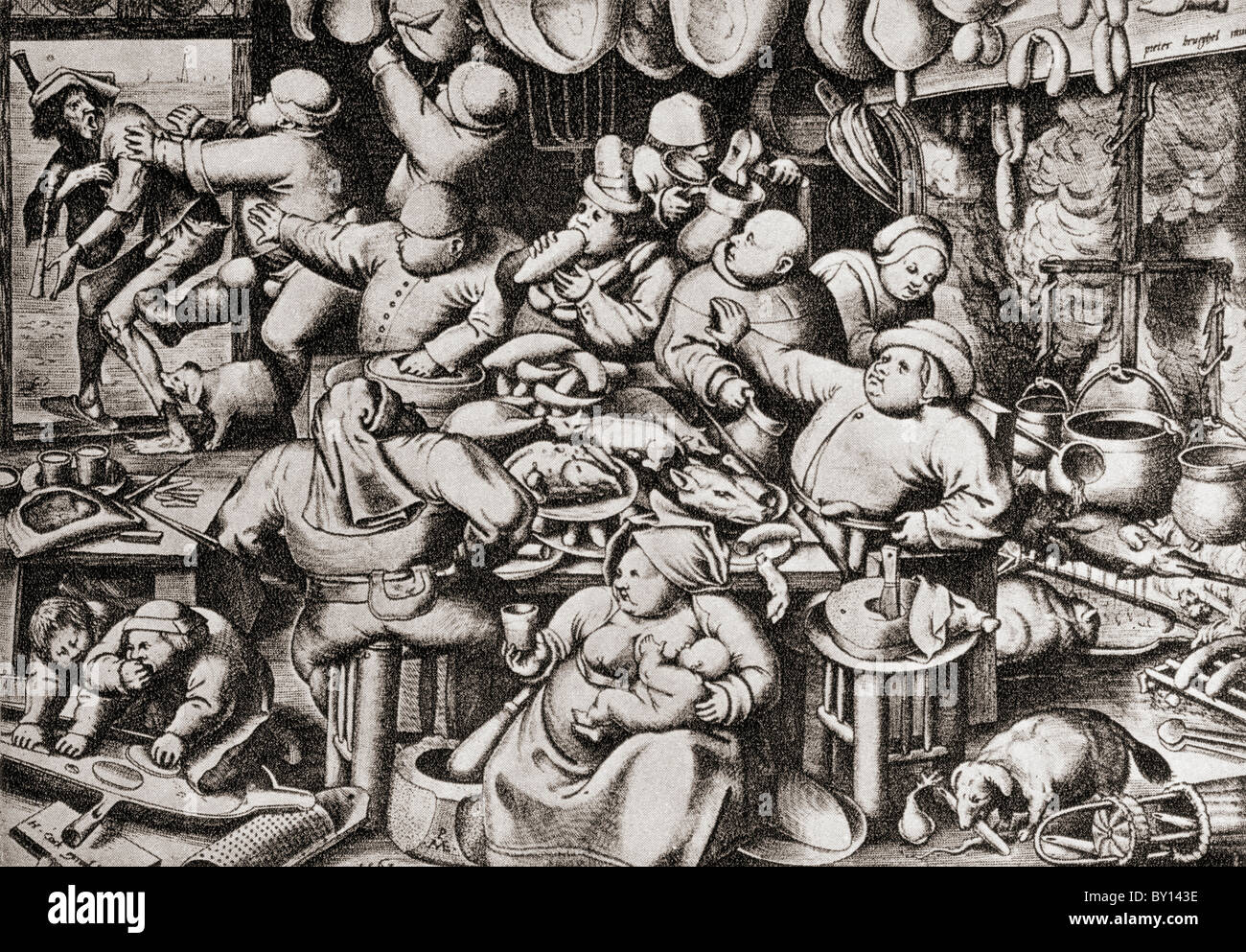 Beggar essere buttato fuori da un ricco uomo di cucina, nel XVII secolo. Foto Stock