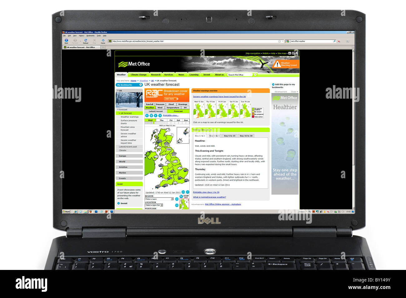 Esplorazione del Regno Unito previsioni meteo sul tem sito Web Office, Regno Unito Foto Stock