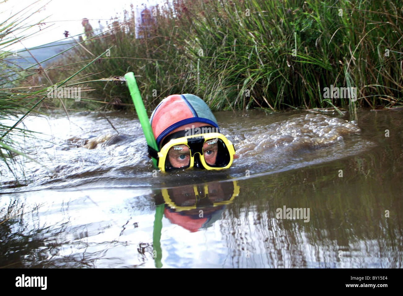 Il BOG Snorkelling Campionati del Mondo, Llanwrtyd Wells, metà del Galles. Foto Stock